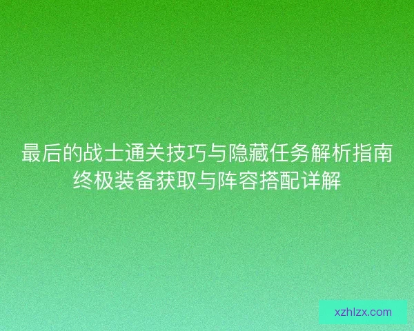 最后的战士通关技巧与隐藏任务解析指南终极装备获取与阵容搭配详解
