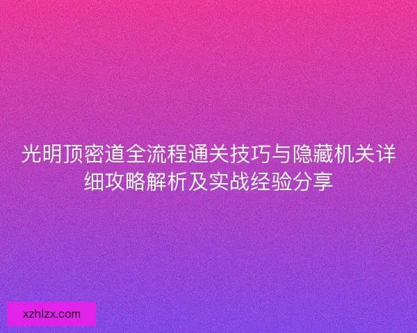 光明顶密道全流程通关技巧与隐藏机关详细攻略解析及实战经验分享